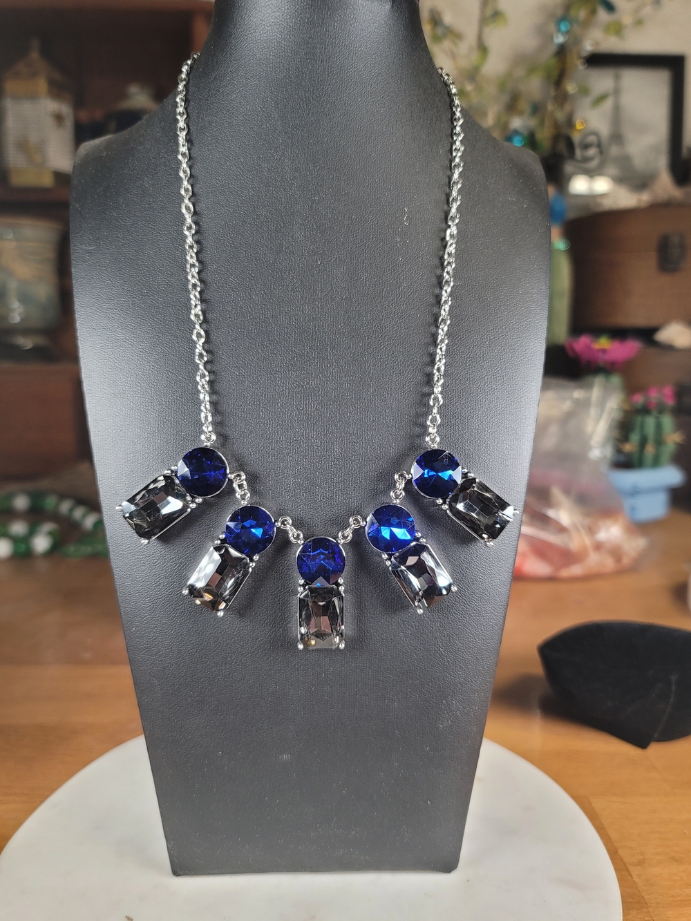 paparazzi Blue and Gray Crystal Statement Necklace